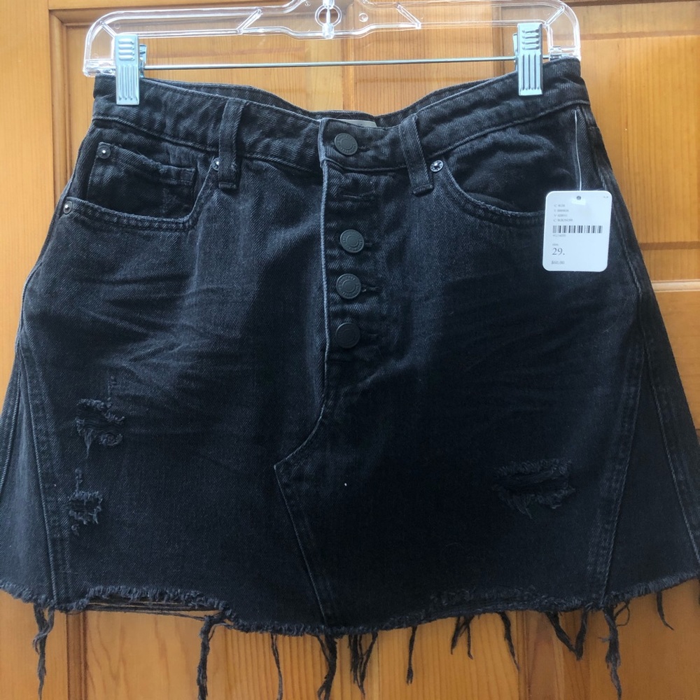 Free People Black Denim Skirt